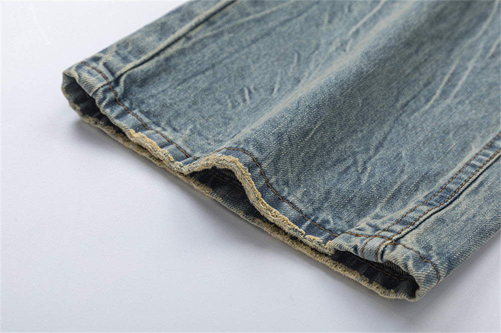 Washed And Worn Worn Denim Trousers Men's Pleated