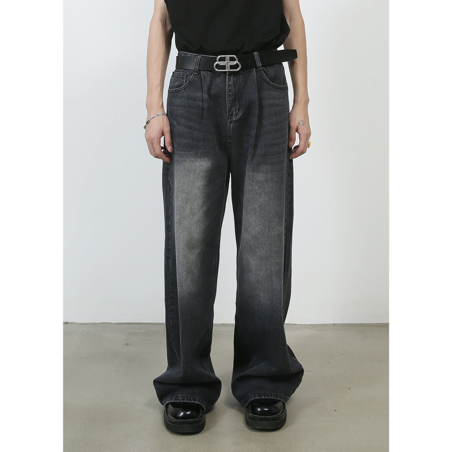 Personality Denim Men's Straight Washed I Loose Wide-leg Pants