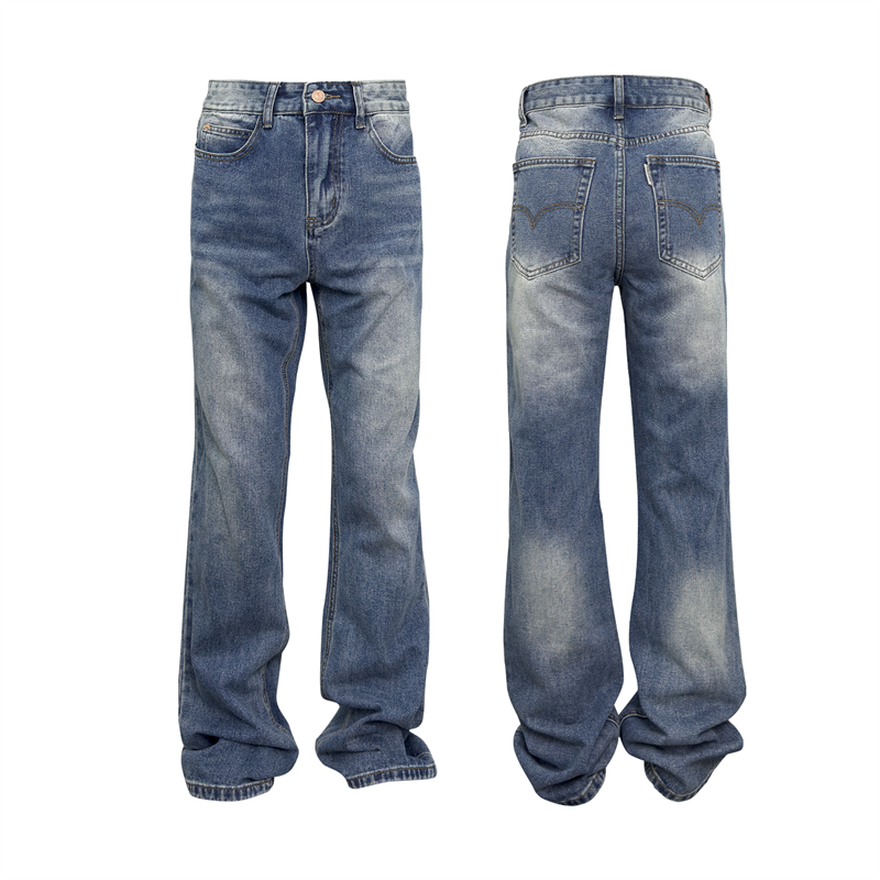 Washed High Street Flared Jeans Dark Blue