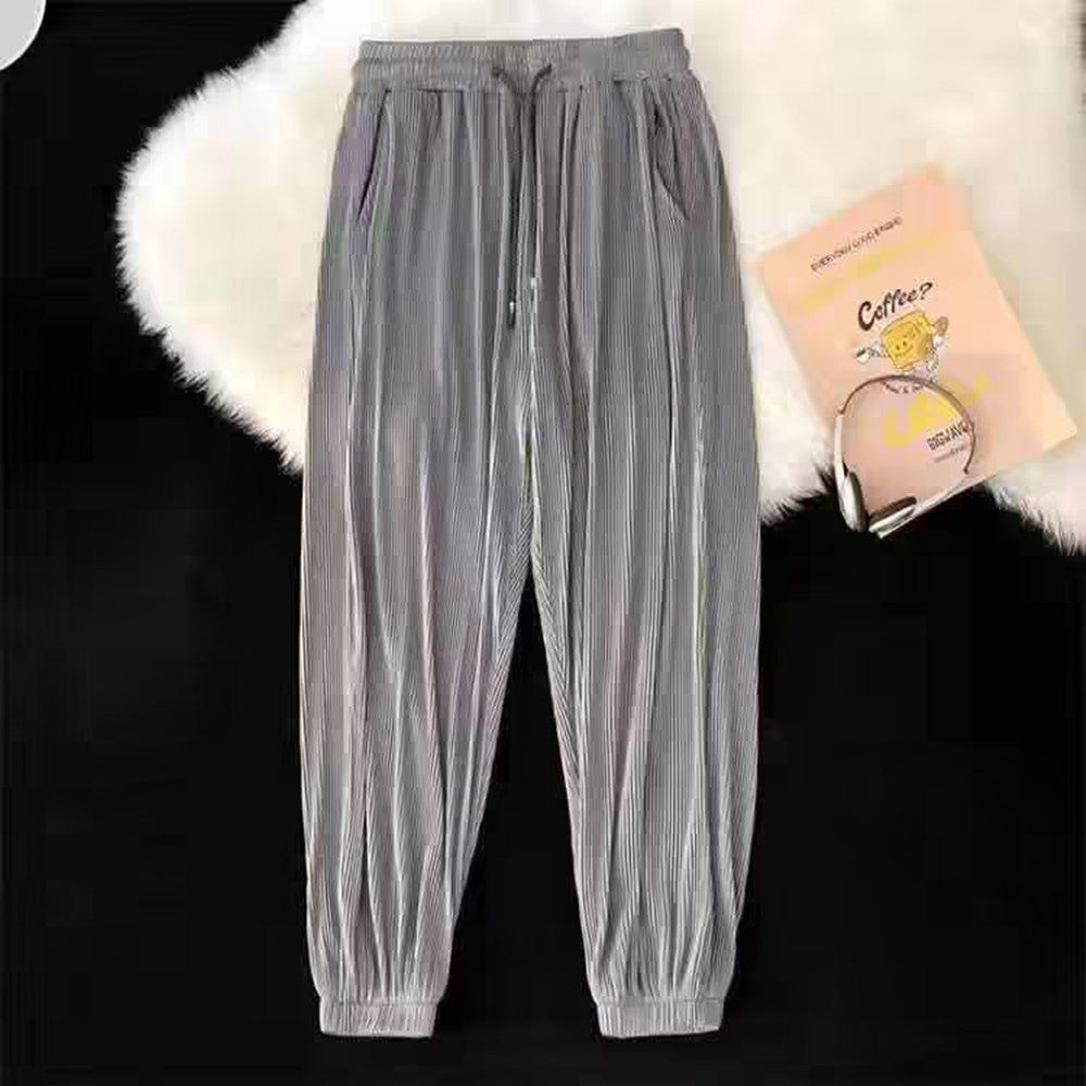 Ice Silk Pants Men's Casual Trousers Thin Ankle-tied Fashion Brand Loose Ankle-length Sports Pants