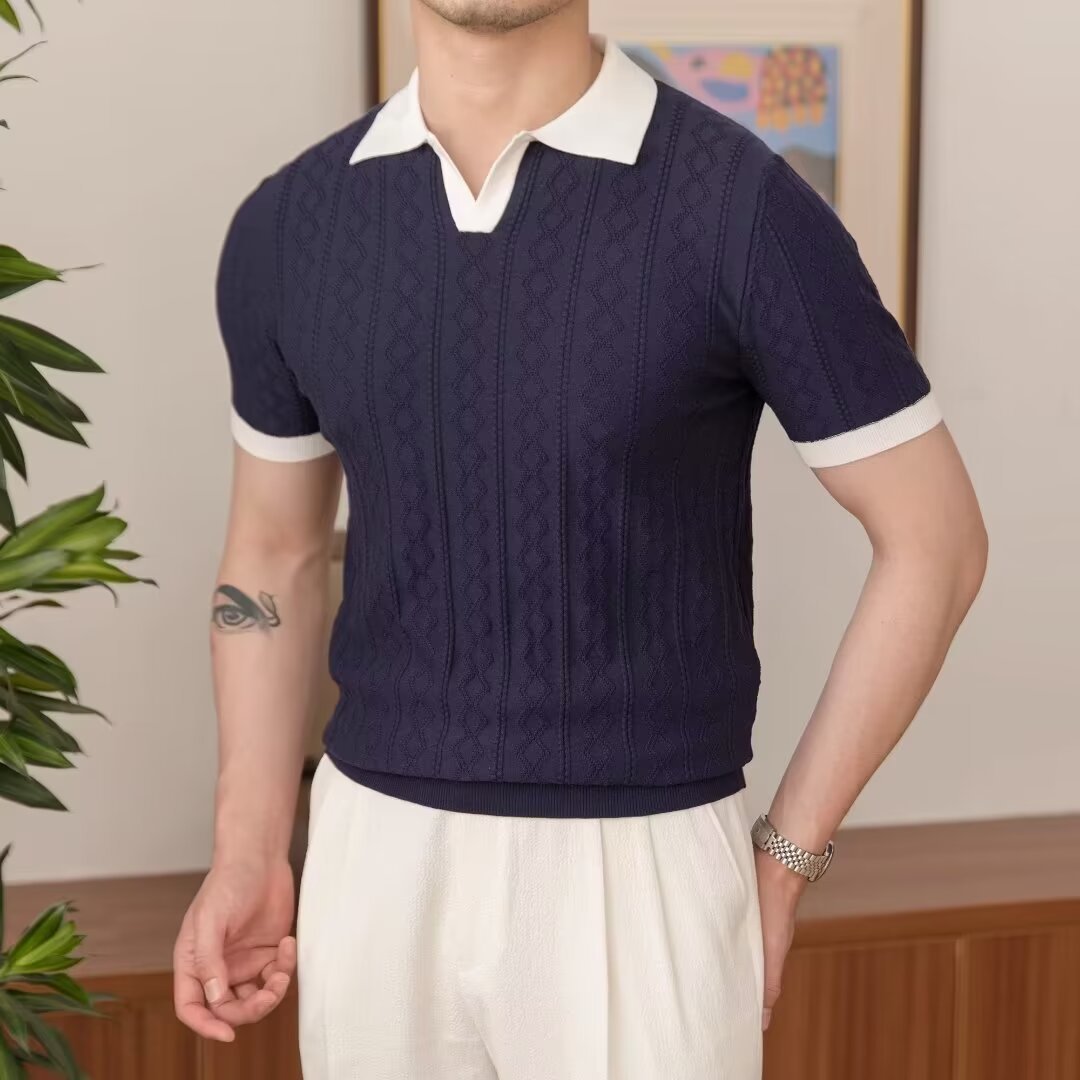 Summer Breathable Italian Color Matching Men's Polo Shirt