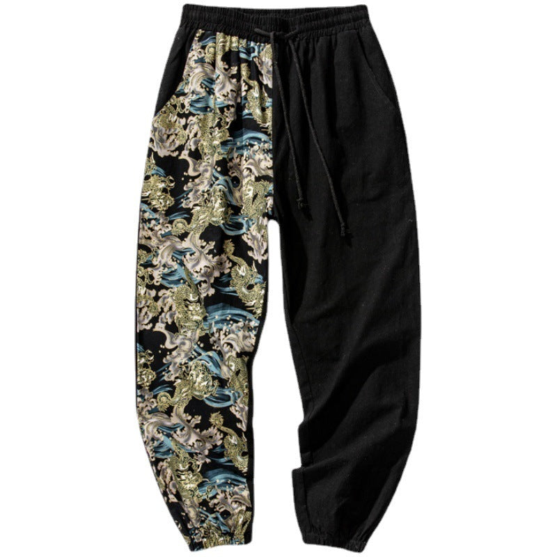 Japanese Vintage Patchwork Print Casual Pants