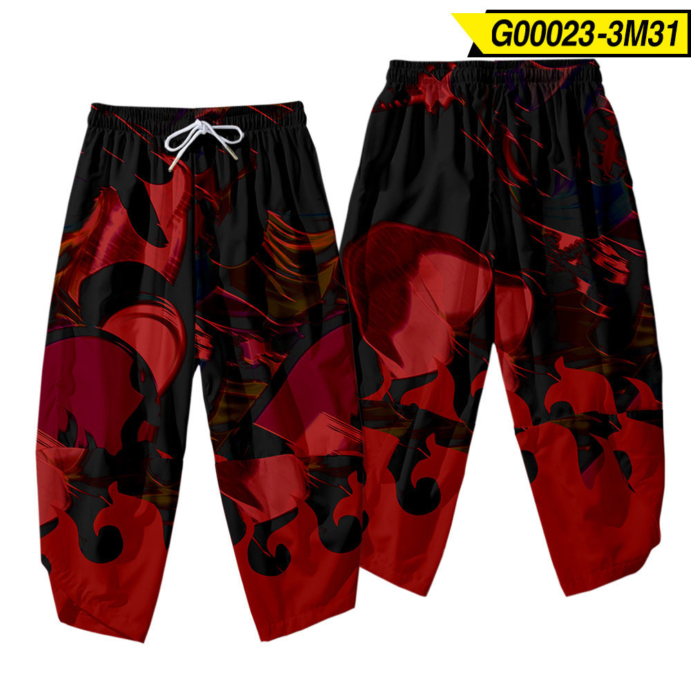 Men's Casual Pants Sun Moon 3D Creative Digital Printing Casual Cropped Pants