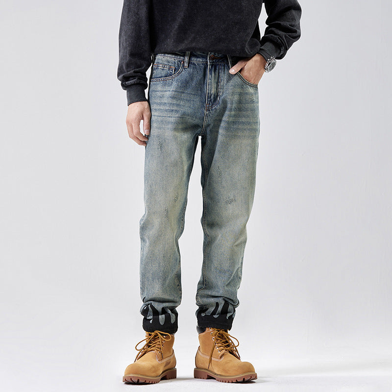 Blue Distressed Loose Straight Jeans