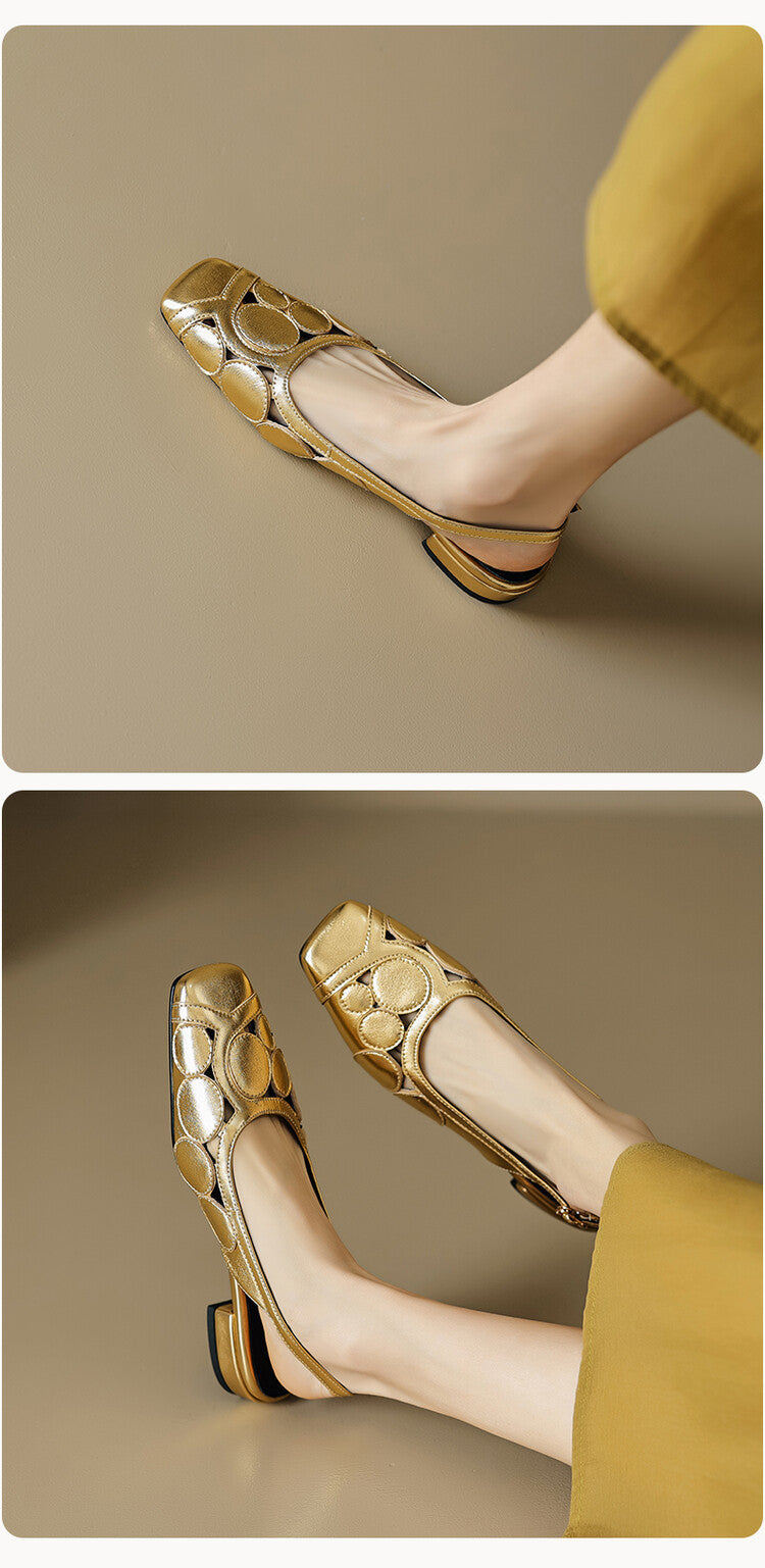 Fashion Summer New Toe Cap Female Square Toe Low Heel Back Strap Buckle Gold Silver Hollow Elegant Women's Shoes