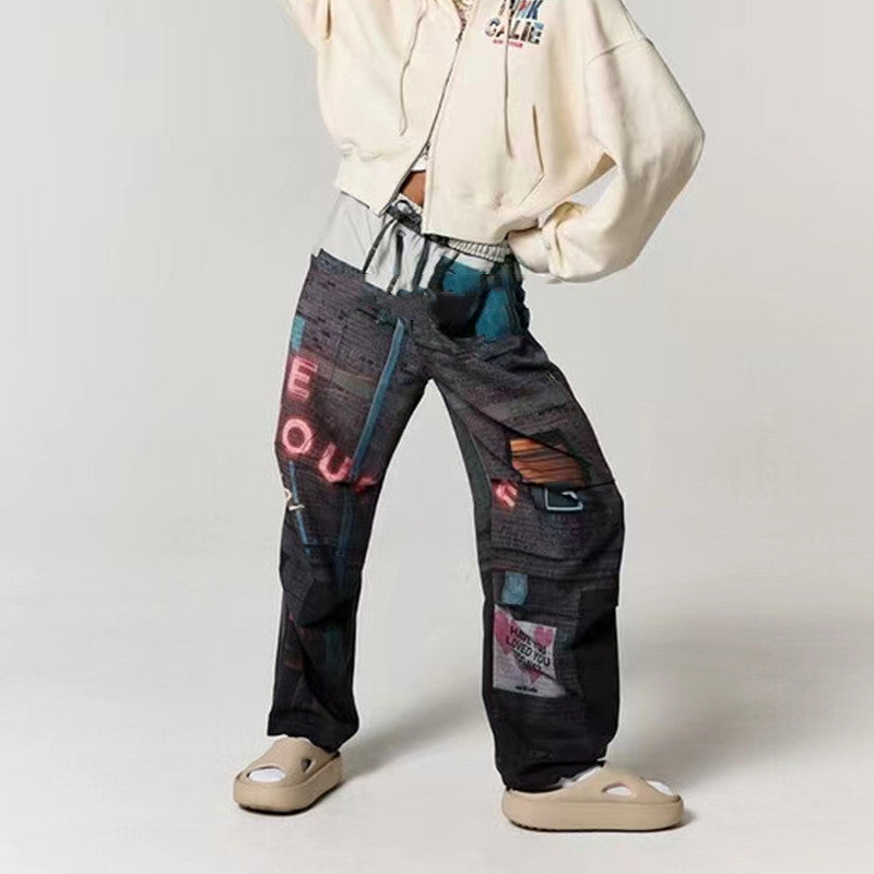 Fashion Graffiti Elastic Loose Casual Pants