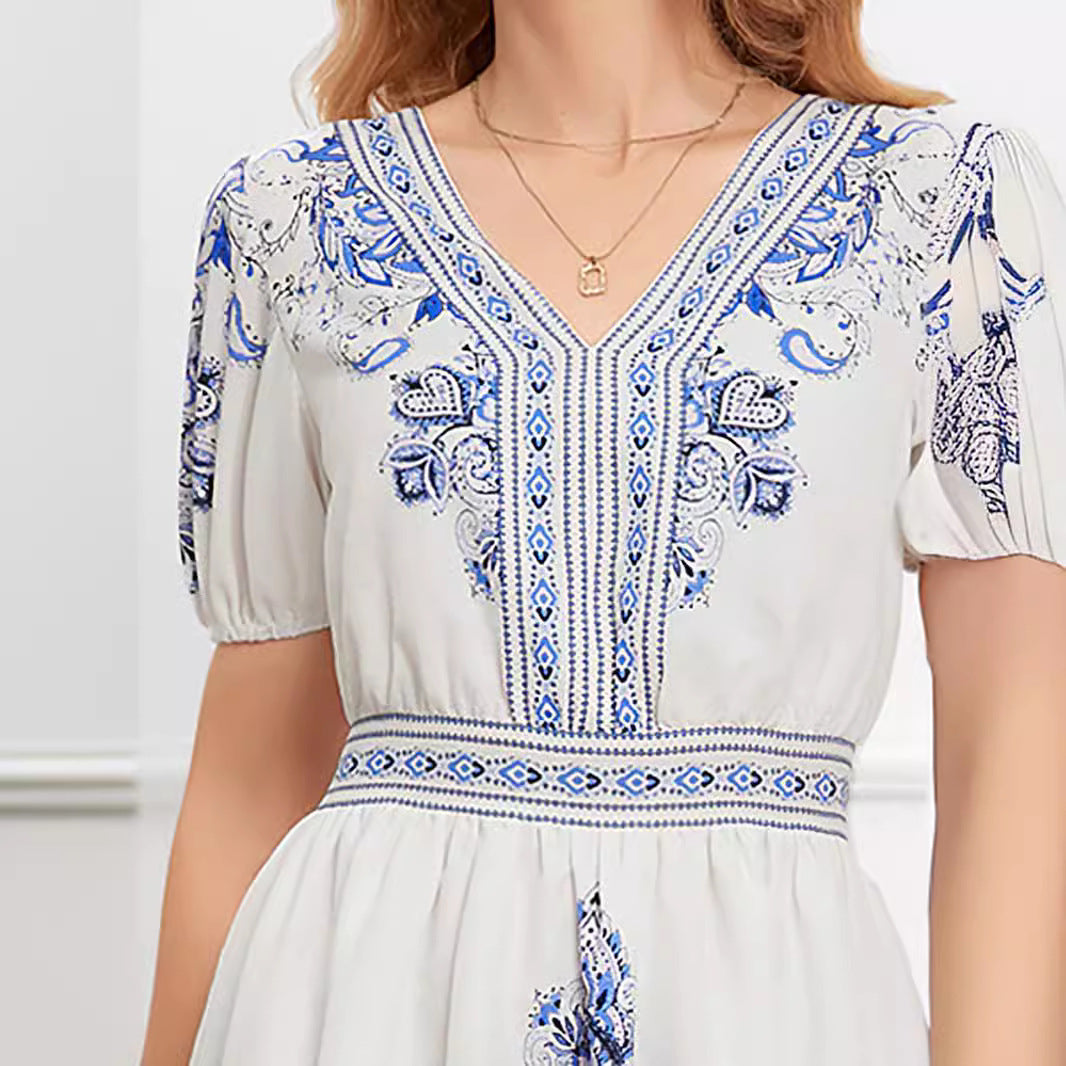 Women's V-neck Short Sleeve Printed Dress