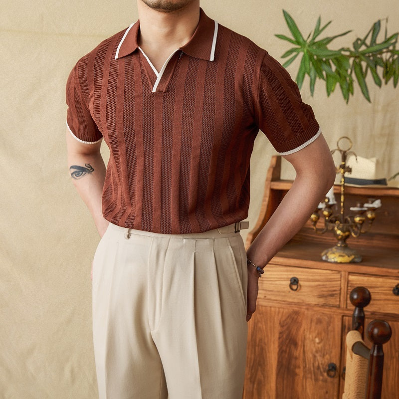 Summer Knitted Scissors Collar Short Sleeve POLO Men